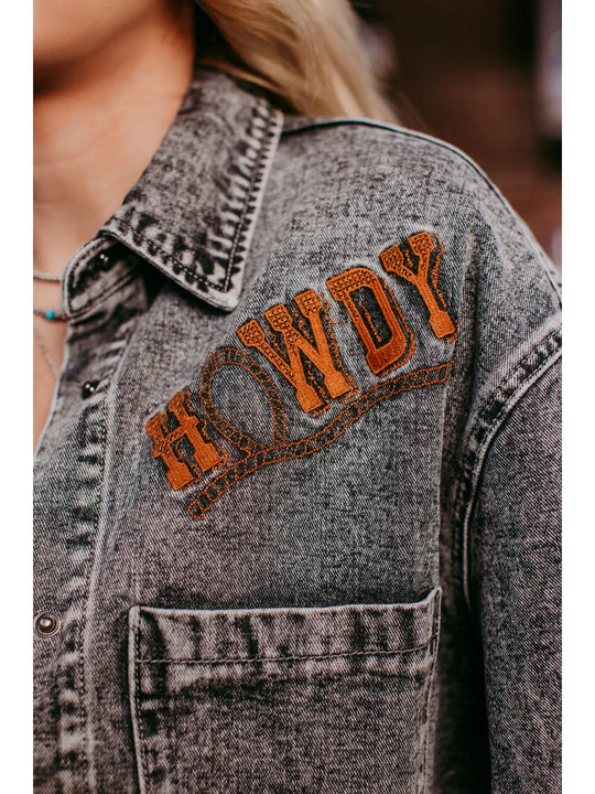 Ladies Merigold Kiss Wild West Embroidery Denim Shacket - MK749