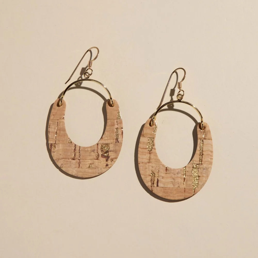 Nickel & Suede Gold Cork Nadia Leather Hoop Earrings