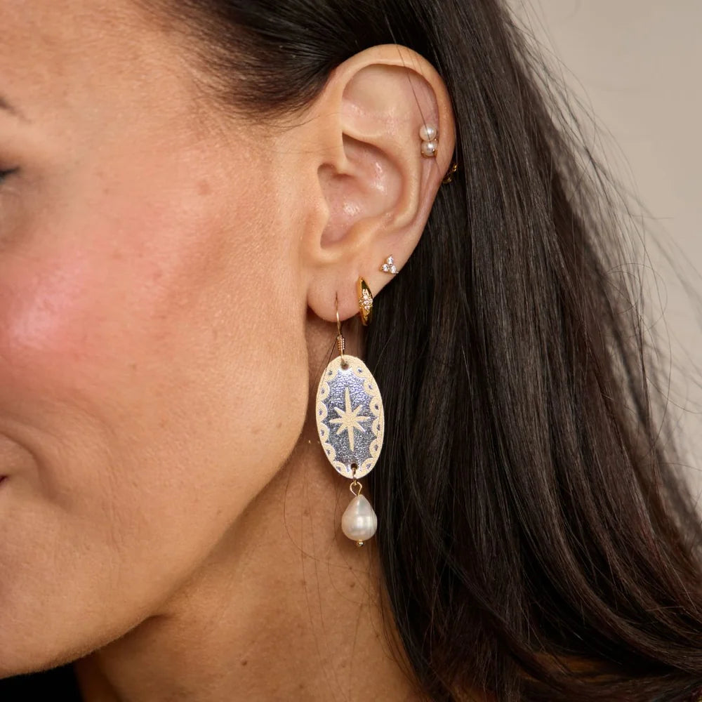 Nickel & Suede Mixed Metal Auden Pearl Drop Earrings