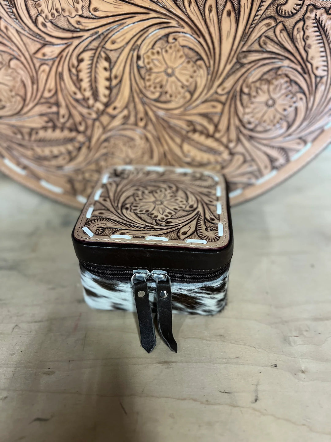 Vintage Cowgirl Cases Mini Cowhide Jewelry Case