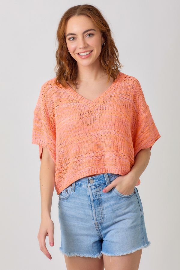 Ladies Mystree Melange Relaxed Pullover Sweater - 60550