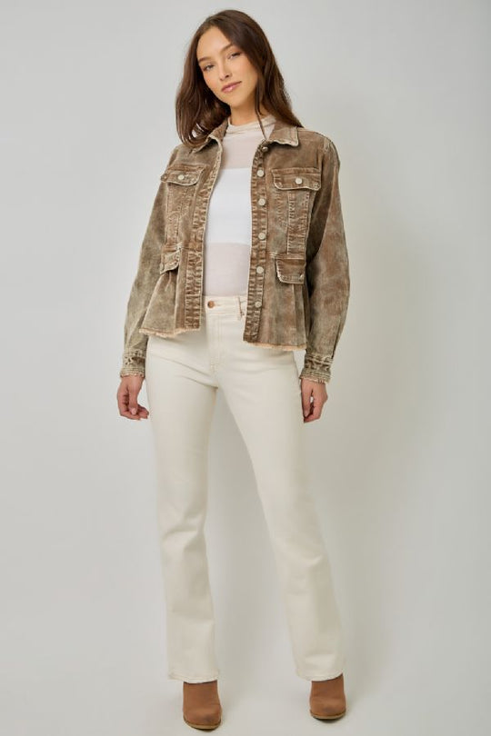 Ladies Mystree Washed Denim Peplum Jacket - 61134