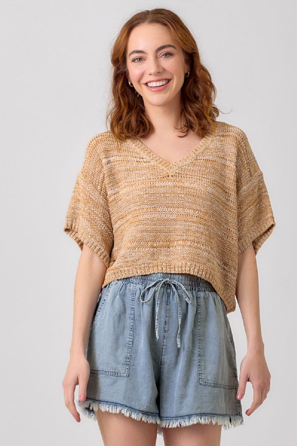 Ladies Mystree Melange Relaxed Pullover Sweater - 60550