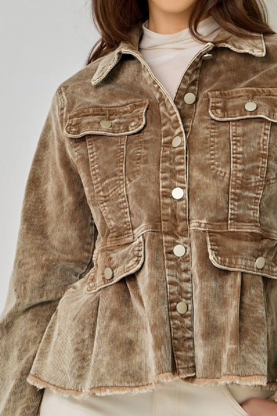 Ladies Mystree Washed Denim Peplum Jacket - 61134