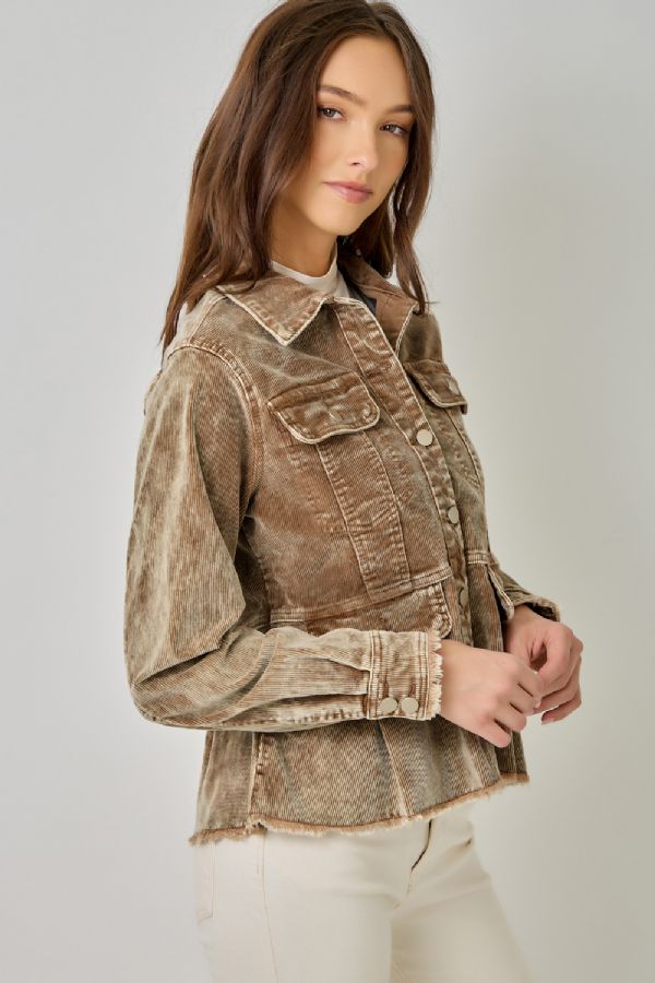 Ladies Mystree Washed Denim Peplum Jacket - 61134