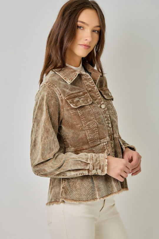 Ladies Mystree Washed Denim Peplum Jacket - 61134