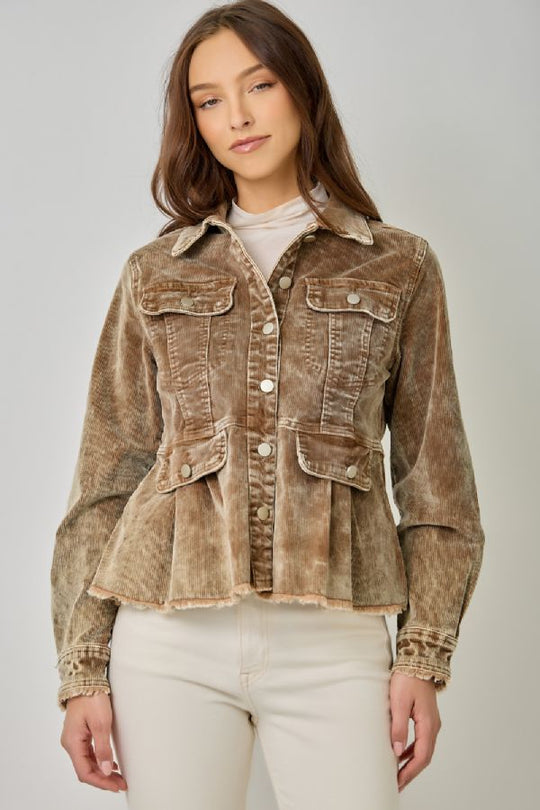 Ladies Mystree Washed Denim Peplum Jacket - 61134