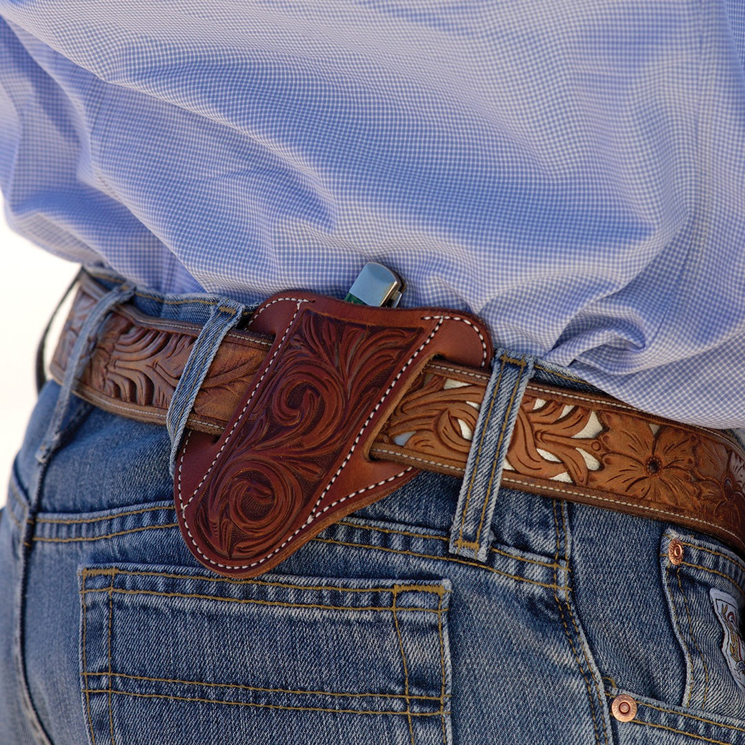 Martin Saddlery Leather Angled Knife Scabbard, Floral