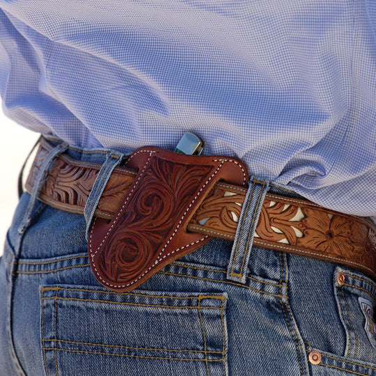 Martin Saddlery Leather Angled Knife Scabbard, Floral