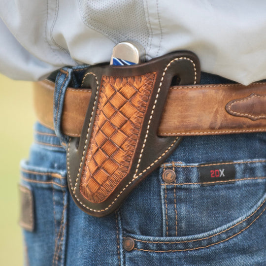 Martin Saddlery Leather Angled Knife Scabbard, Mini Weave
