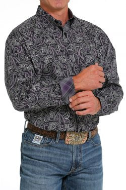 Camicia a maniche lunghe Paisley Cinch nera/viola da uomo - MTW1105641
