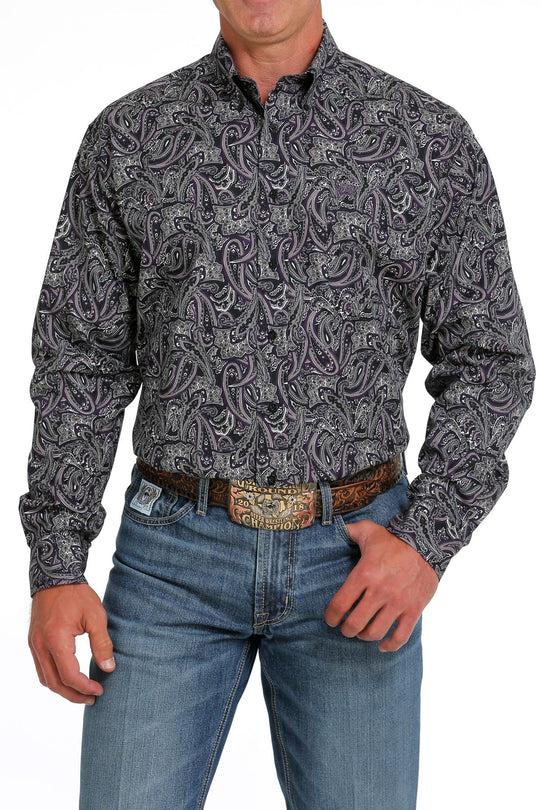 Men's Cinch Black/Purple Paisley Long Sleeve Shirt - MTW1105641
