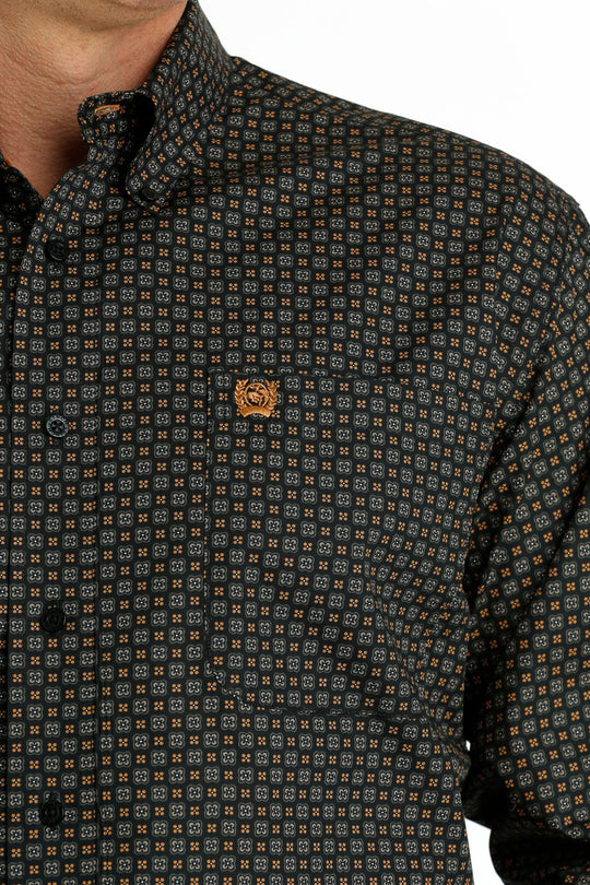 Men's Cinch Geometric Print Button Down Black/Olive/Gold Western Shirt - MTW1105671