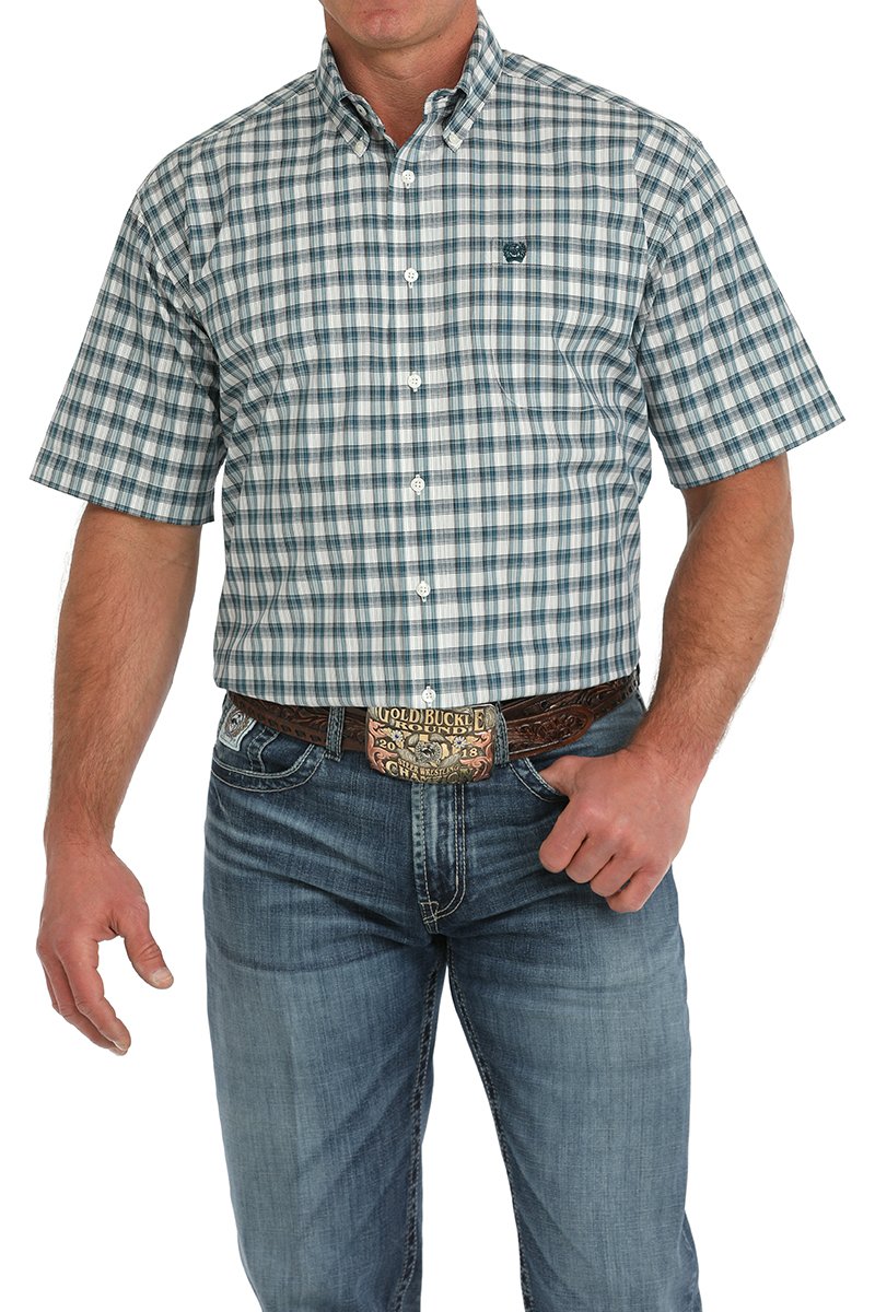 Men's Cinch Short Sleeve Plaid Button-Down Western Shirt - MTW1111477