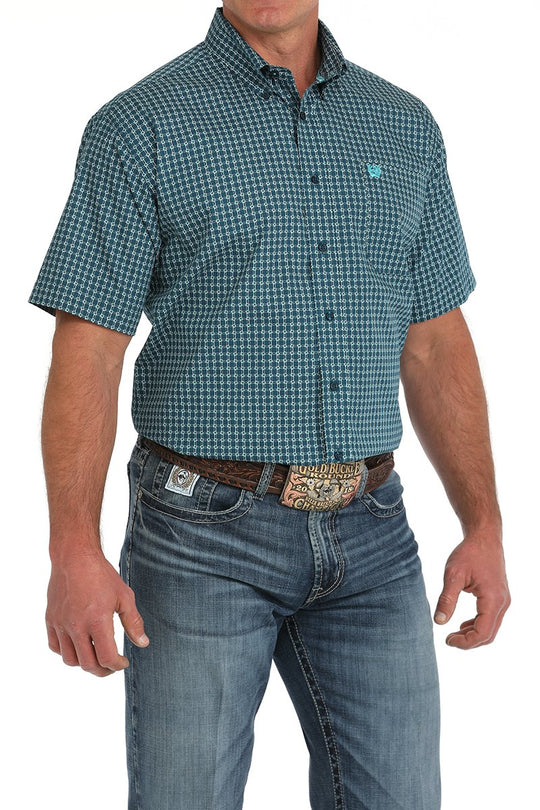 Men's Cinch Short Sleeve Geometric Print Button-Down Western Shirt - MTW1111478