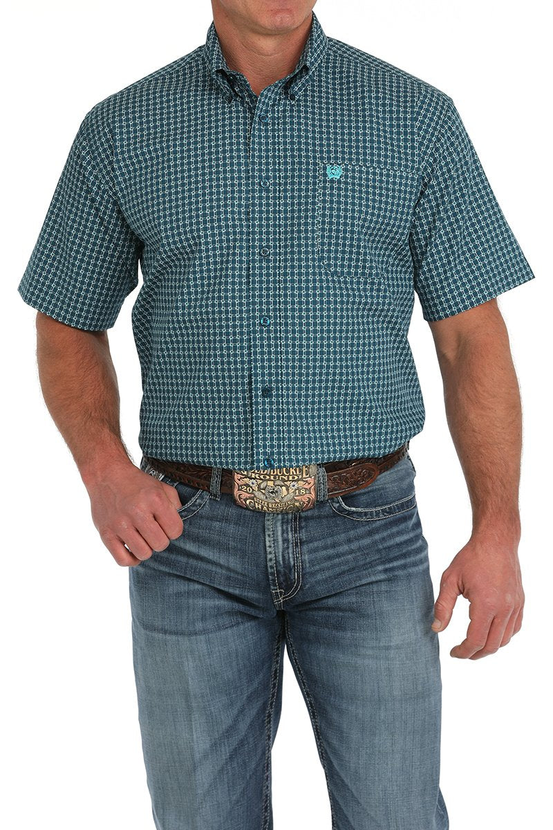 Men's Cinch Short Sleeve Geometric Print Button-Down Western Shirt - MTW1111478