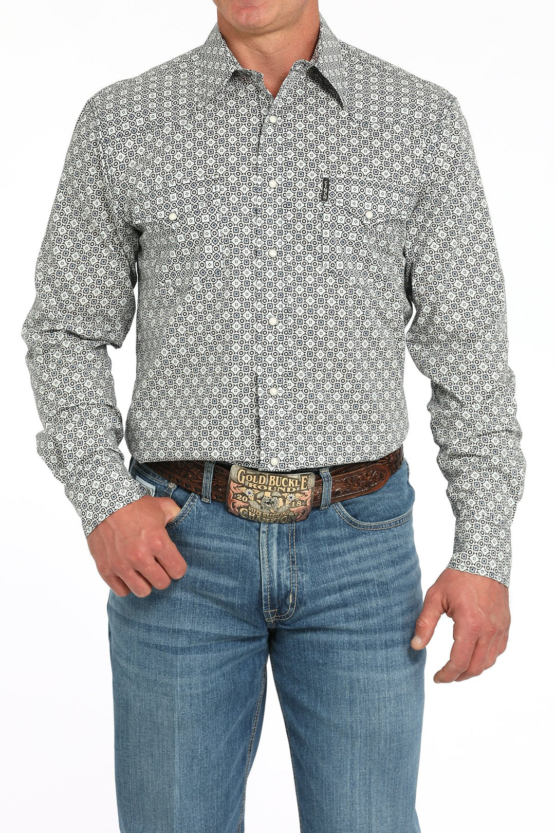 Men's Cinch Modern Fit Geometric Print Snap Front Western Shirt - MTW1303090