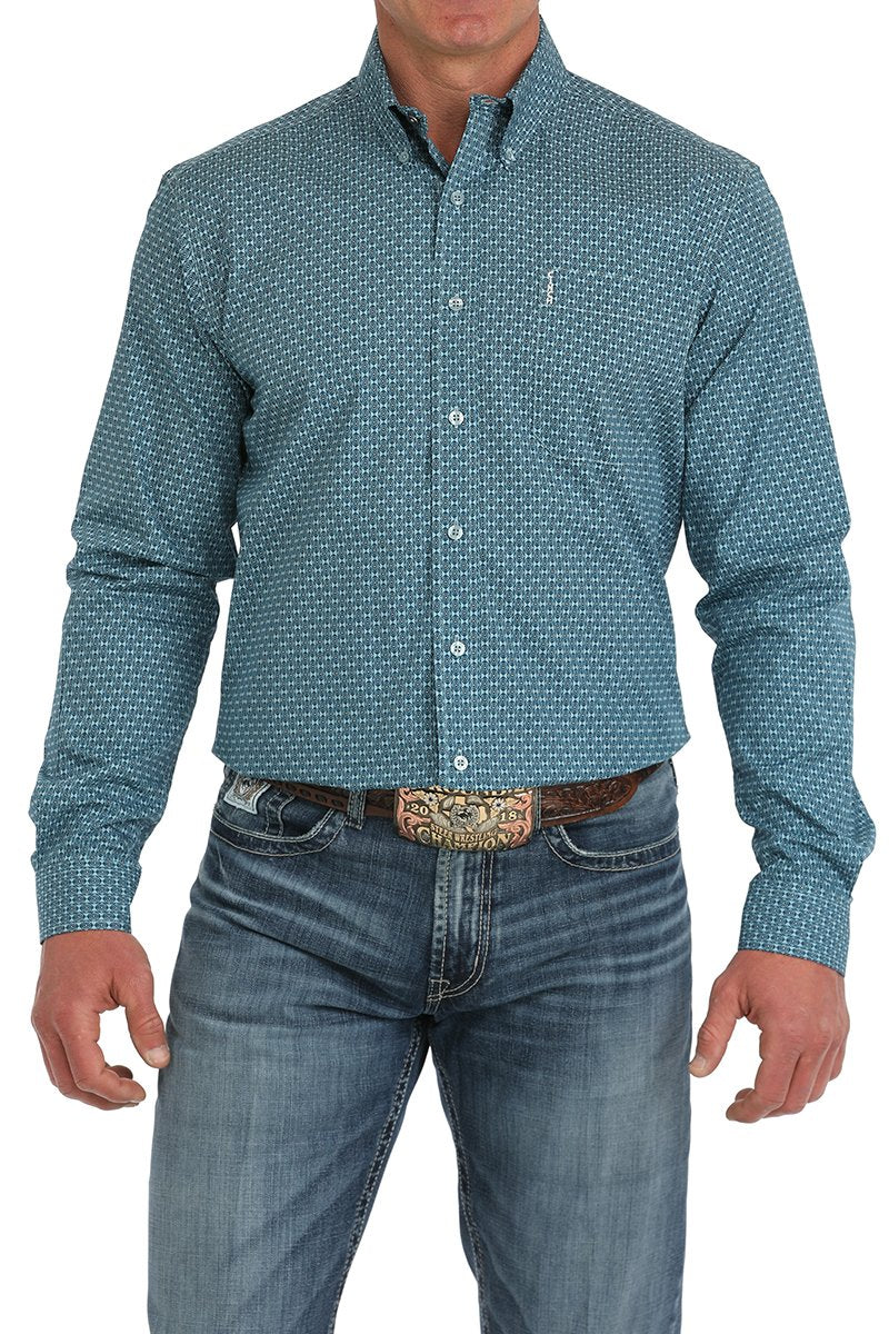 Men's Cinch Modern Fit Geometric Print Button-Down Western Shirt - MTW1347126