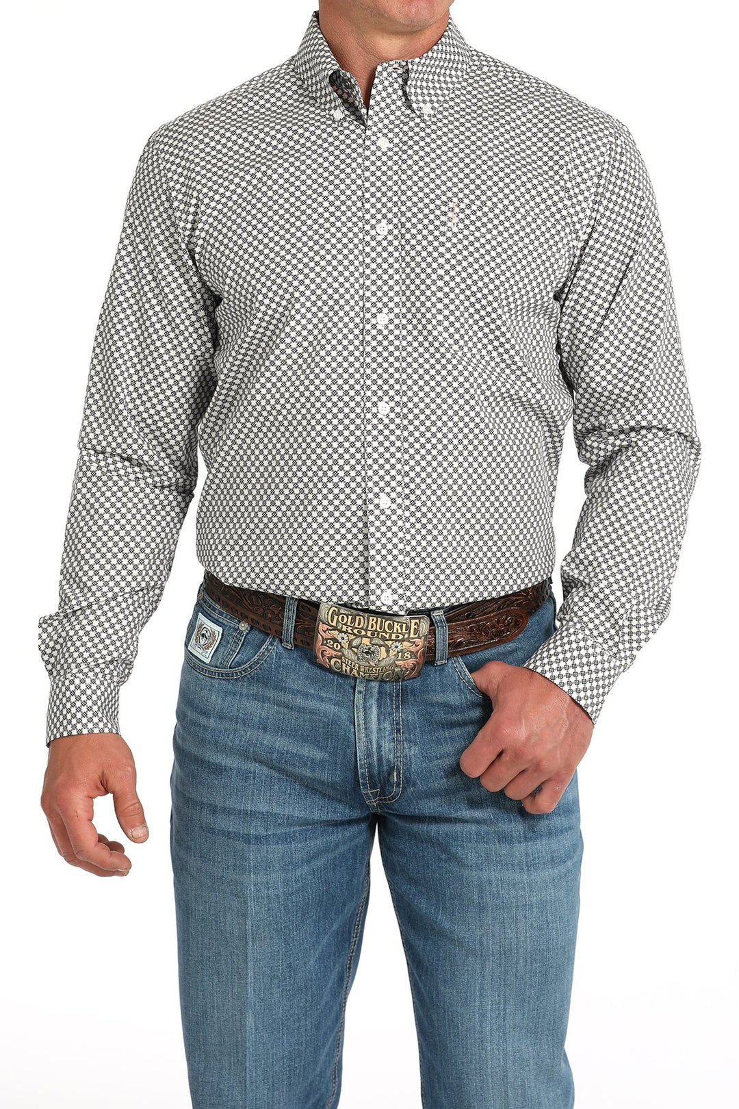 Men's Cinch Modern Fit Square Print Western Shirt - MTW1347129