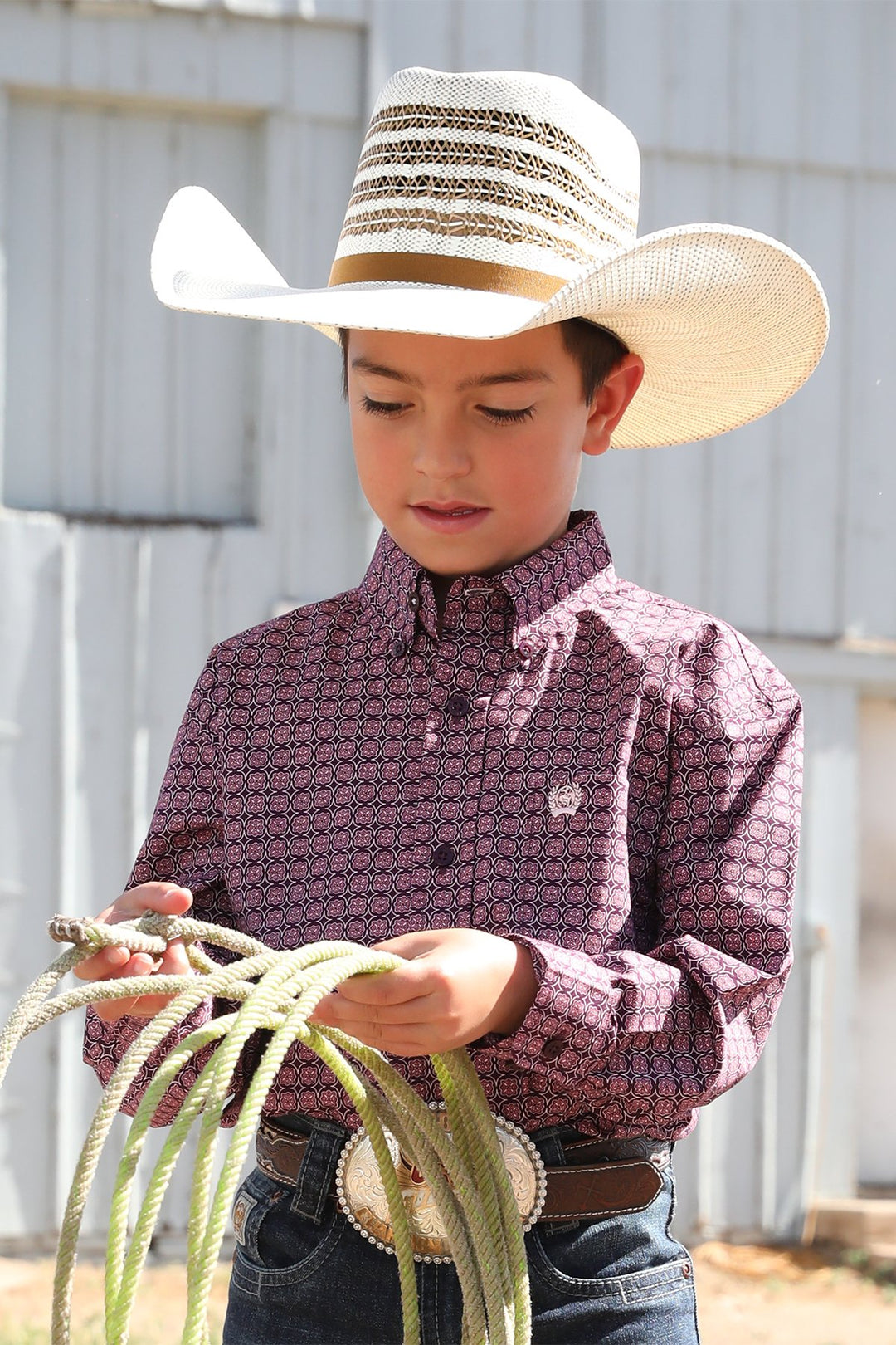 Boy's Cinch Geometric Print Button-Down Western Shirt - MTW7060379