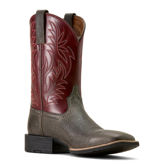 Men's Ariat Sport Western Charcoal Grey Hippo (PRINT) with 13" Burgundy Haze Tops - 10074223