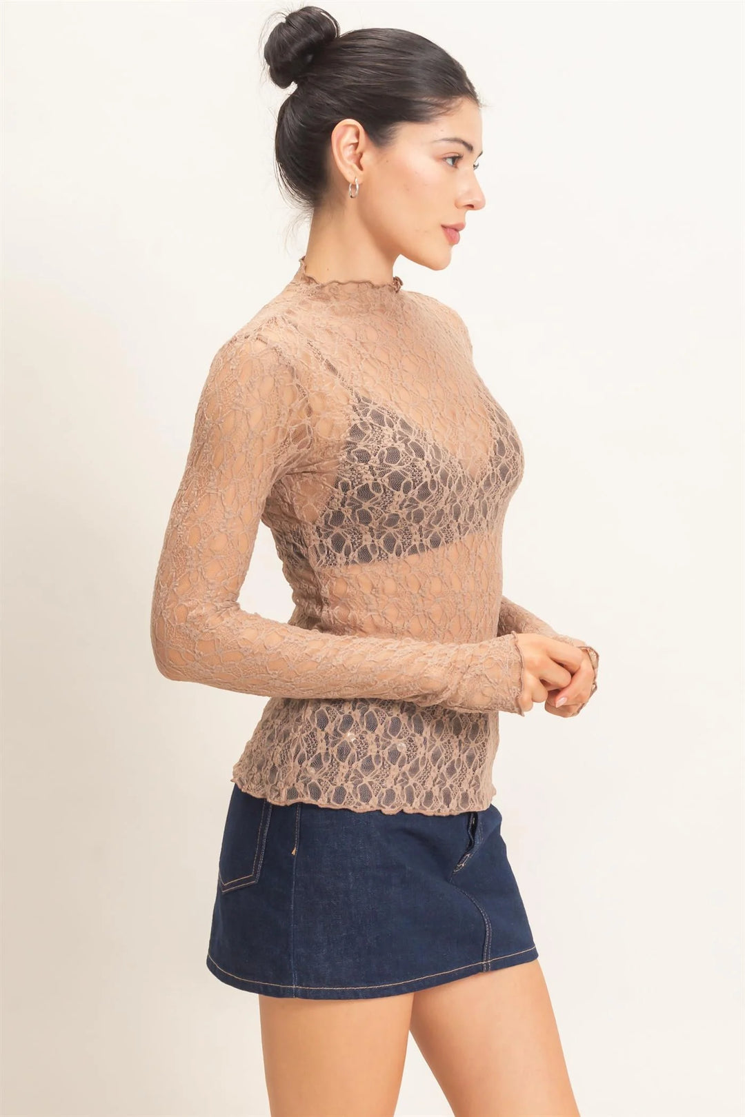 Ladies HYFVE Lace Mock Neck Long Sleeve Top - HF26E033 - Assorted Colors