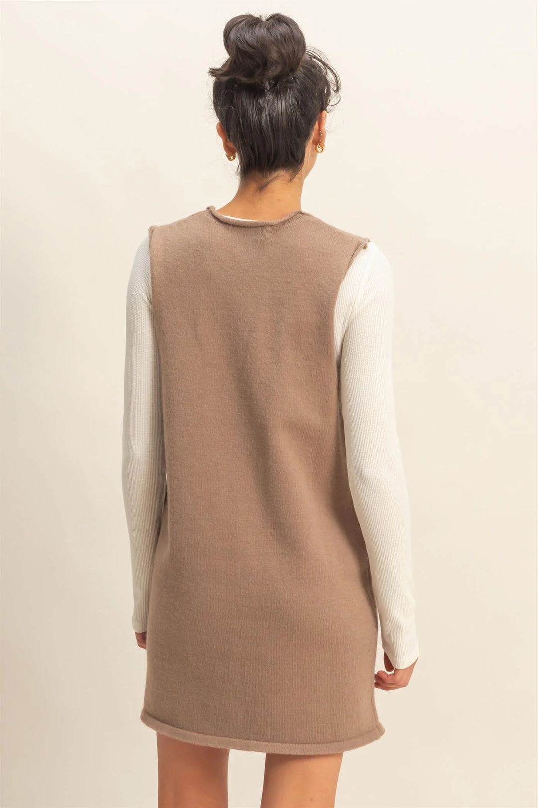 Ladies HYFVE V Neck Sleeveless Knit Mini Dress - DZ25C935MochaBrown