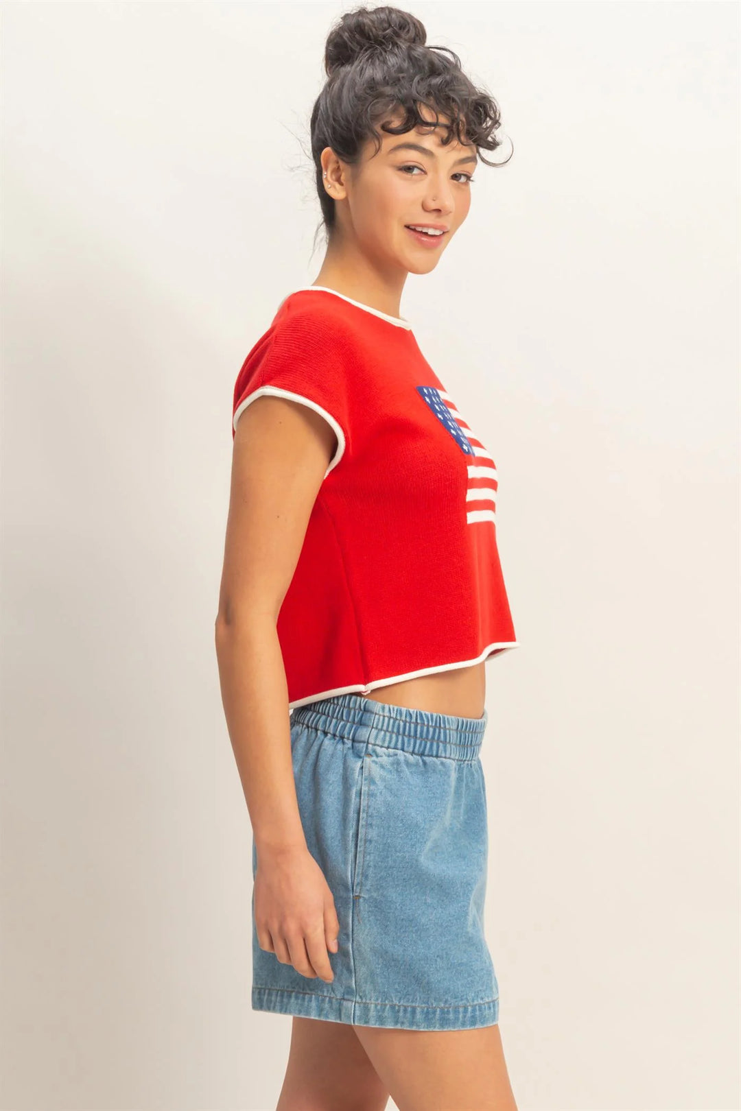 Ladies HYFVE Rolled Hem Sleeveless Flag Graphic Top - DZ26C135