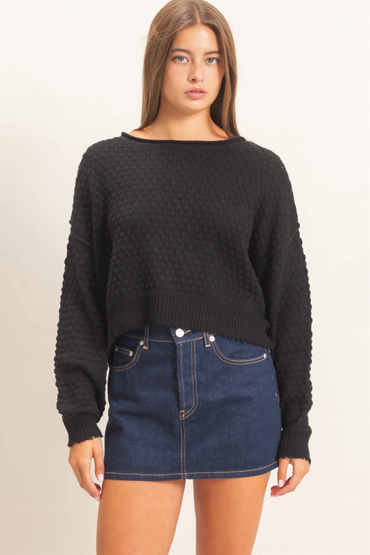 Ladies Hyfve Textured Boat Neck Sweater - Black - DZ26E880