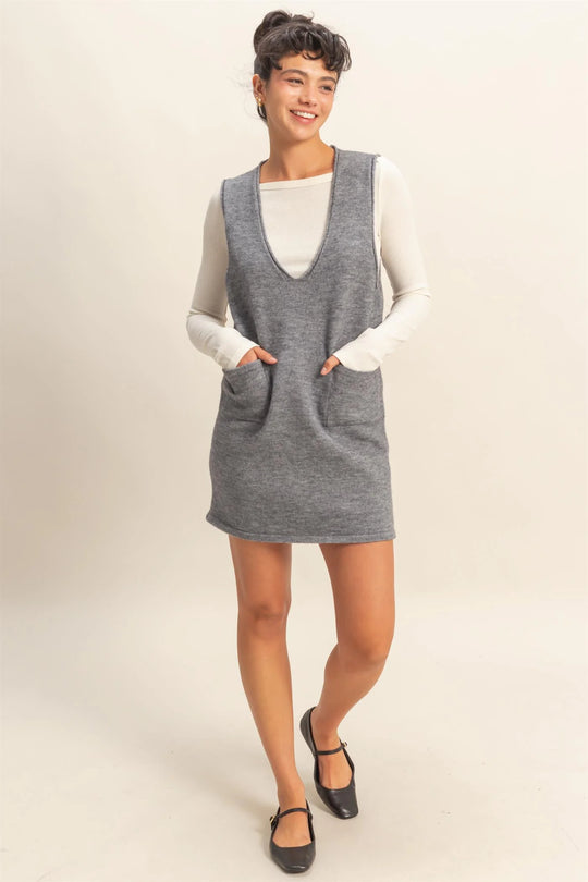 Ladies HYFVE V Neck Sleeveless Knit Mini Dress - DZ25C935Charcoal