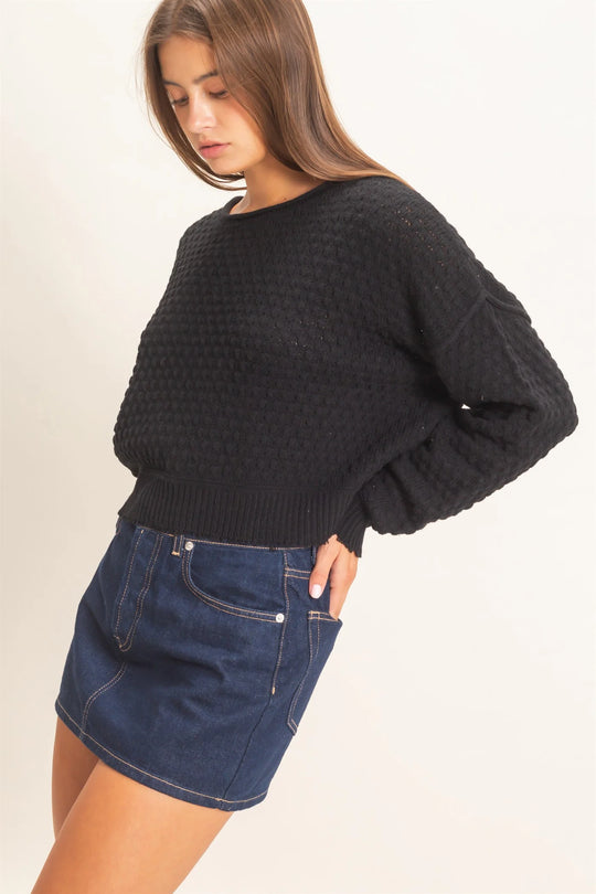 Ladies Hyfve Textured Boat Neck Sweater - Black - DZ26E880