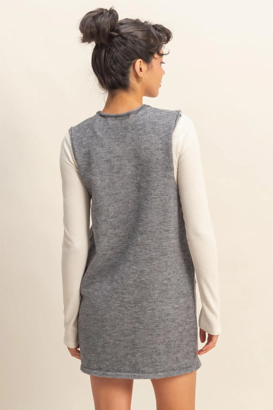 Ladies HYFVE V Neck Sleeveless Knit Mini Dress - DZ25C935Charcoal