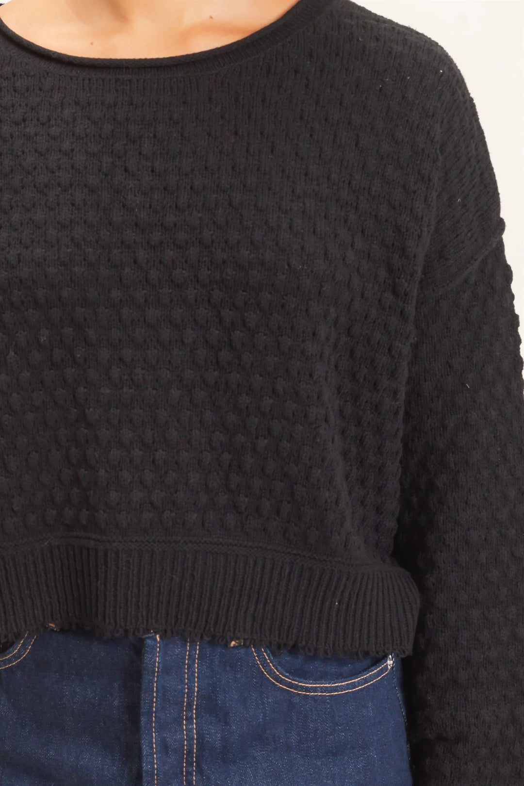 Ladies Hyfve Textured Boat Neck Sweater - Black - DZ26E880