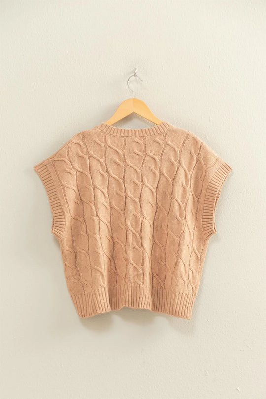 Ladies HYFVE Sleeveless Oversized Cable Knit Sweater Vest - DZ25C905