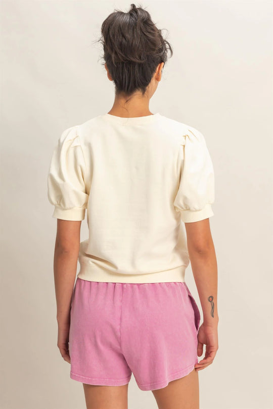 Ladies Hyfve Puff Sleeve V-Stitch Crew Neck Top - DZ26A574