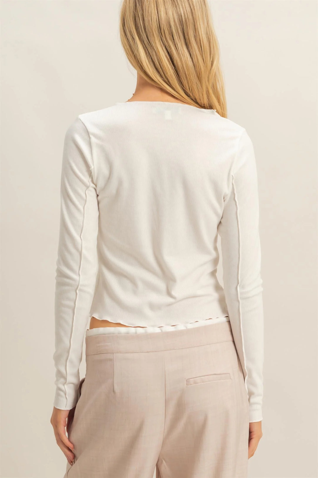 Ladies HYFVE Asymmetrical Raw Edge Knit Long Sleeve Top - HF25F358OffWhite