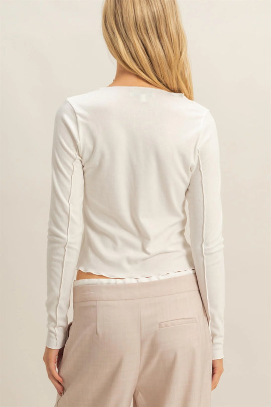 Ladies HYFVE Asymmetrical Raw Edge Knit Long Sleeve Top - HF25F358OffWhite