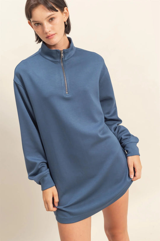 Ladies HYFVE Half Zip Up Long Sleeve Mini Dress - DZ25E240