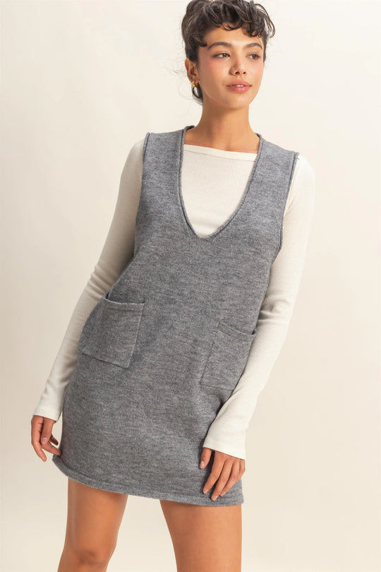 Ladies HYFVE V Neck Sleeveless Knit Mini Dress - DZ25C935Charcoal