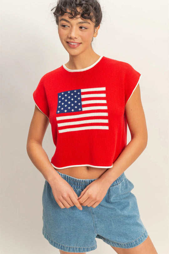 Ladies HYFVE Rolled Hem Sleeveless Flag Graphic Top - DZ26C135