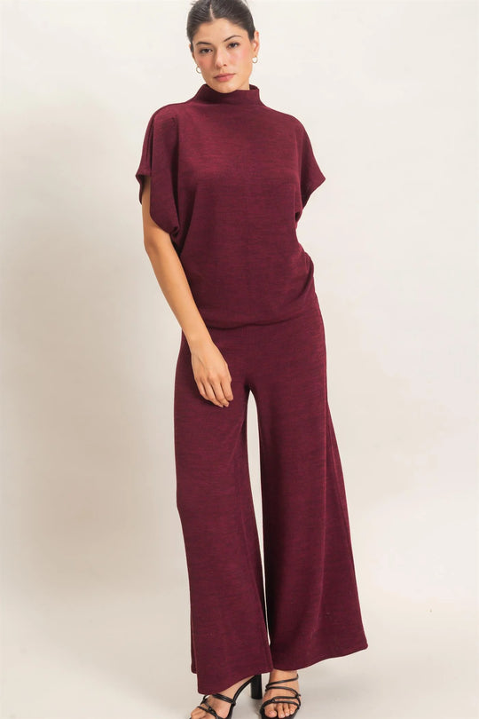 Ladies Hyfve Dolman Sleeve Burgundy Top And Pant Set - HF26F225