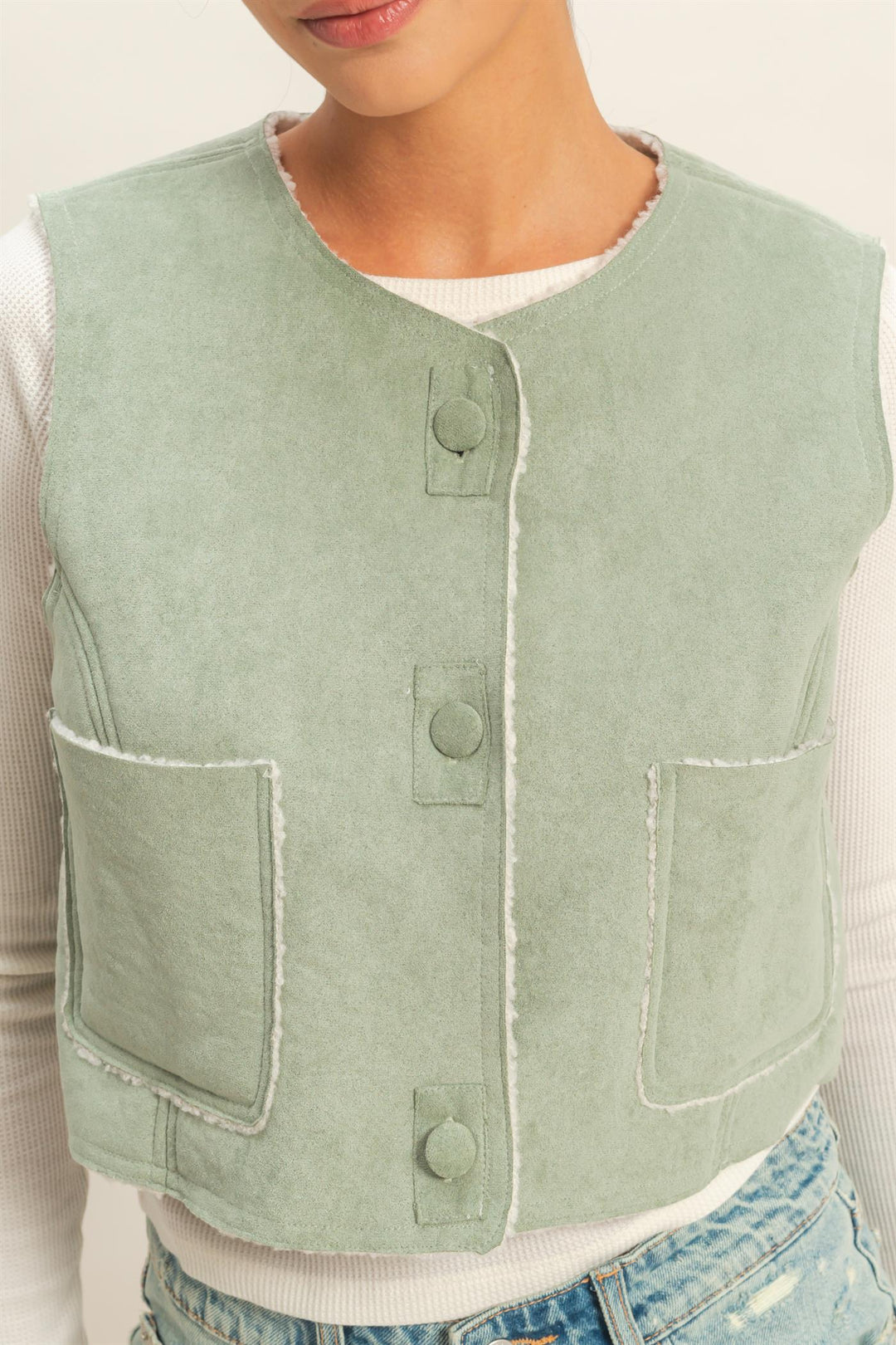 Ladies Hyfve Suede Cropped Vest With Pockets - DZ25E607