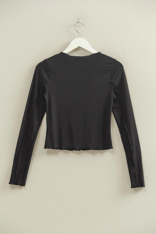Ladies HYFVE Asymmetrical Raw Edge Knit Long Sleeve Top - HF25F358Black