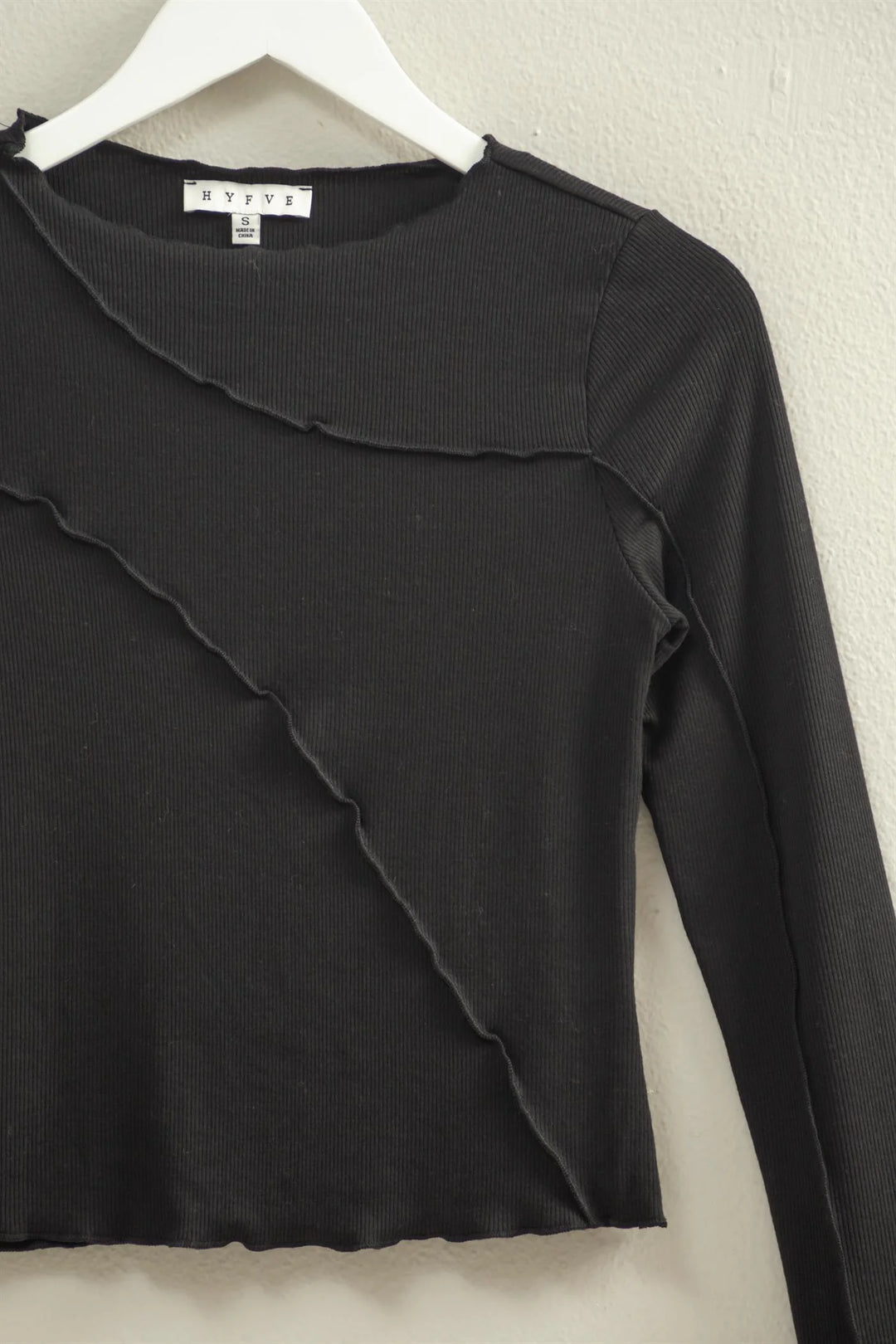 Ladies HYFVE Asymmetrical Raw Edge Knit Long Sleeve Top - HF25F358Black