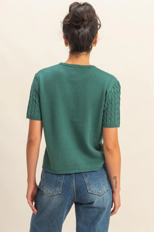 Ladies HYFVE Cable Knit Short Sleeve Sweater Top - DZ25F138