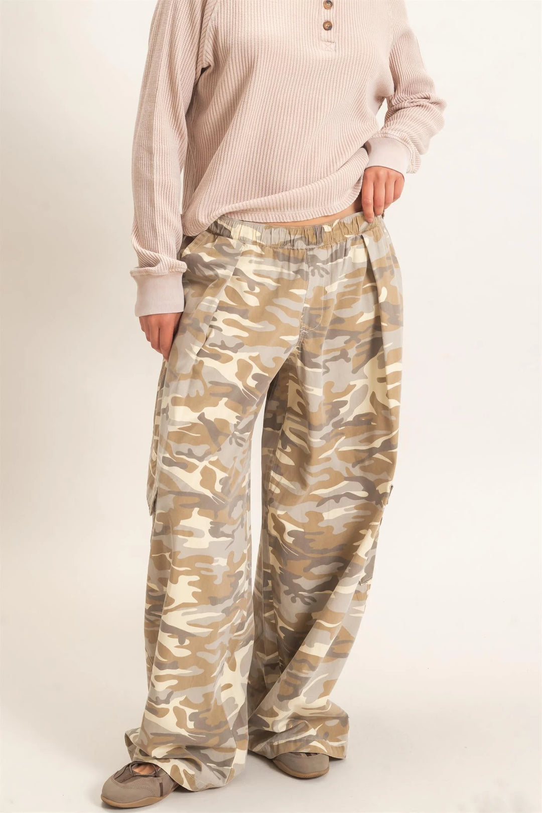 Ladies Hyfve Camouflage Cargo Pocket Pants - Stone - DZ26C891