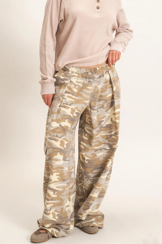 Ladies Hyfve Camouflage Cargo Pocket Pants - Stone - DZ26C891