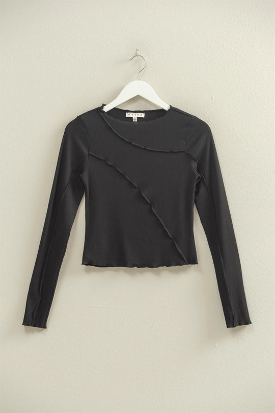 Ladies HYFVE Asymmetrical Raw Edge Knit Long Sleeve Top - HF25F358Black