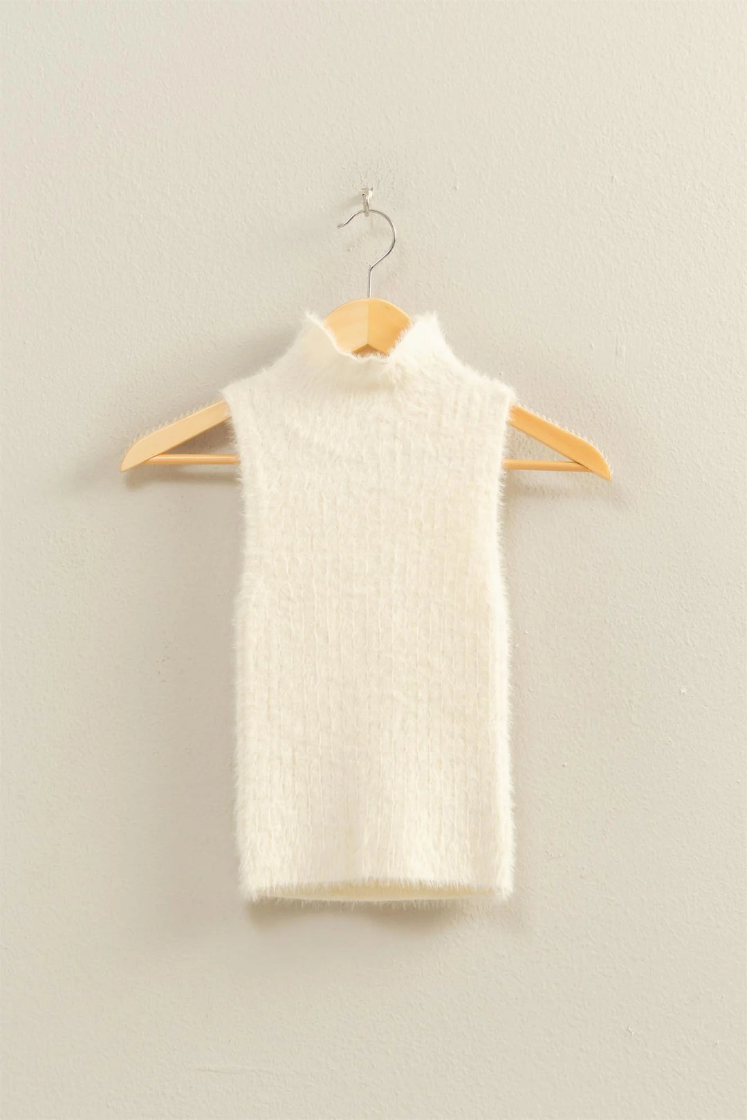 Ladies Hyfve Off White Ribbed Sleeveless High Neck Knit Top - DZ25F113