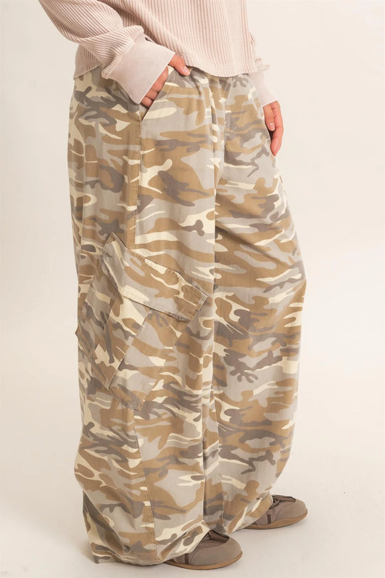 Ladies Hyfve Camouflage Cargo Pocket Pants - Stone - DZ26C891